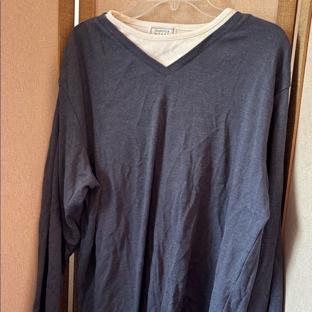 Jennifer Moore heavyweight Blue Long Sleeve top one piece two piece look xl